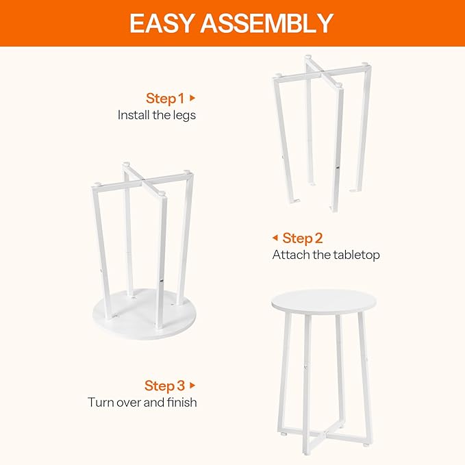 HOOBRO Side Table, Round End Accent Table with Sturdy Metal Pedestal, 15.7" Round Nightstand, for Living Room, Bedroom, Balcony, Office, White WW95BZ01