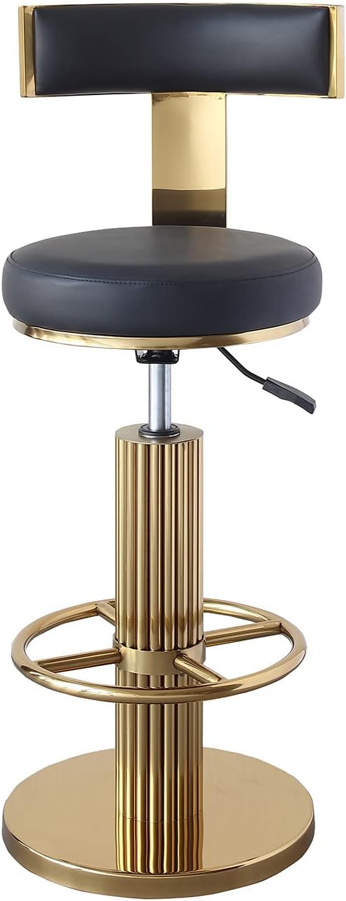 FUNROLUX Swivel Bar Stools with Backrest, Modern Adjustable Height Counter Stool with Metal Legs and Comfortable Cushion, Black and Gold Bar Chair for Kitchen Island Counter (Black)