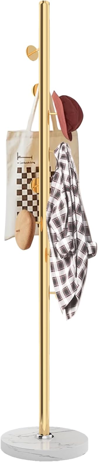 Metal Coat Rack Freestanding, Sturdy Coat Rack Stand with Natural Marble Base, Modern Golden Coat Racks Tree Hats Hanger Holder Stand for Entryway, Hallway, Bedroom