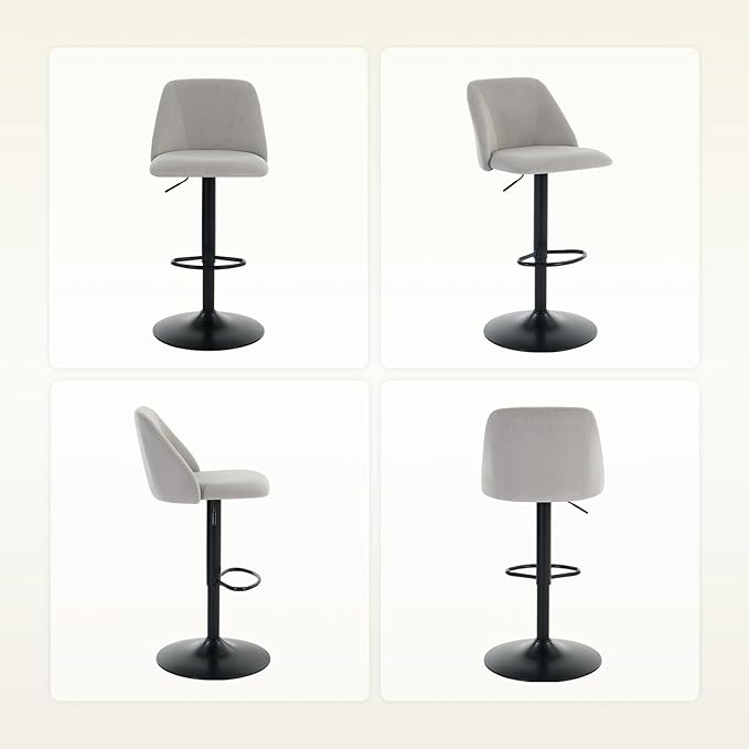 COLAMY Bar Stools Set of 2, Modern Swivel Bar Chairs, Adjustable Upholstered Barstools Counter Height with Full Backrest for Bar, Dining Room, Kitchen Island, Grey