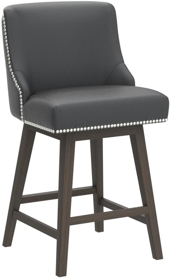 CHITA Counter Height Swivel Bar Stools Set of 2, FSC Certified Upholstered Counter Stools, Modern Swivel Barstools with Wood Legs for Kitchen Island, 26" Seat Height, Faux Leather in Black