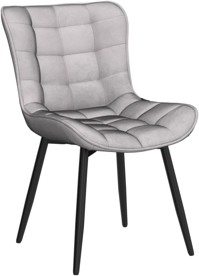 YOUTASTE Dining Chairs Set of 2 PU Leather Upholstered Modern Kitchen&Dining Room Chairs with Back Metal Legs Armless Accent Guest Dinner Chairs for Vanity Reception Waiting Room,Grey