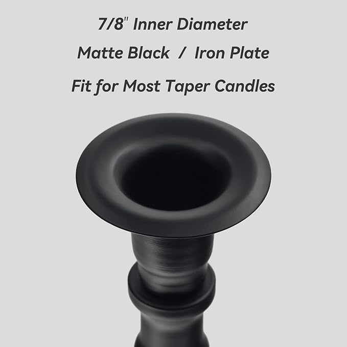 Matte Black Skinny Taper Candle Holder - Iron Slim Candle Stand for 7/8" Candles, Elegant Table Centerpiece for Home Decor and Farmhouse Table - 10"