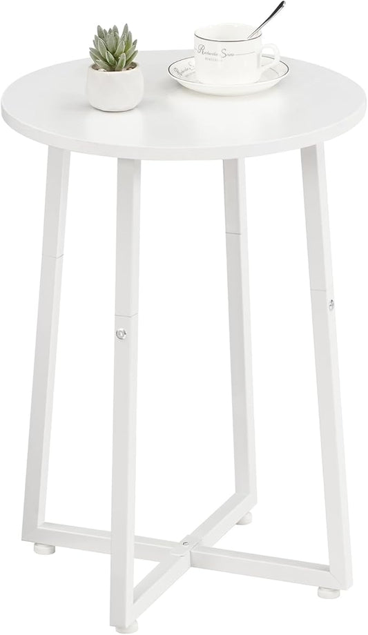 HOOBRO Side Table, Round End Accent Table with Sturdy Metal Pedestal, 15.7" Round Nightstand, for Living Room, Bedroom, Balcony, Office, White WW95BZ01