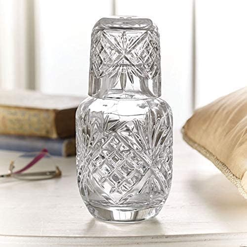 Crystal Bedside Night Carafe Pitcher and Water Glass Tumbler Set, Bedroom Nightstand Water Pitcher and Cup Set