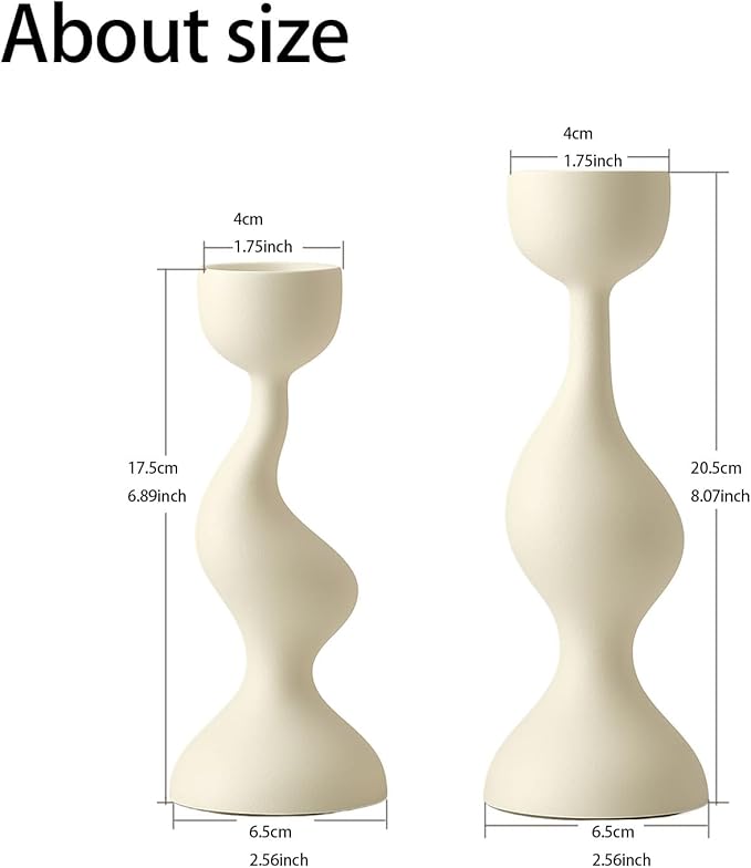 Smtyle Ivory Tapered Candlestick Holders Cast Aluminum Candle Stick Holders Set of 2 for Taper Candles,Home Decor, Dining Table or Mantel