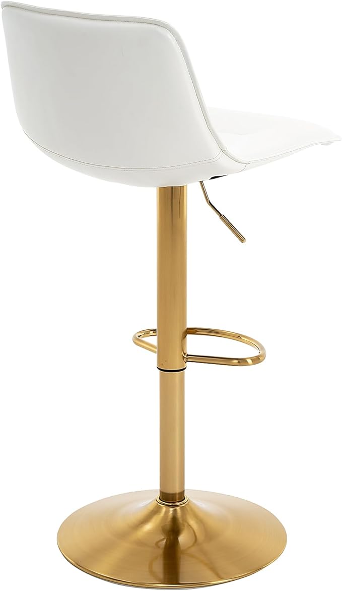 Brage Living Adjustable Bar Stools Set of 2, Modern PU Leather Swivel Counter Height Barstools with Back, Armless Airlift Curved Bar Chairs for Kitchen Dining Cafe (Pearl White, Gold Base)