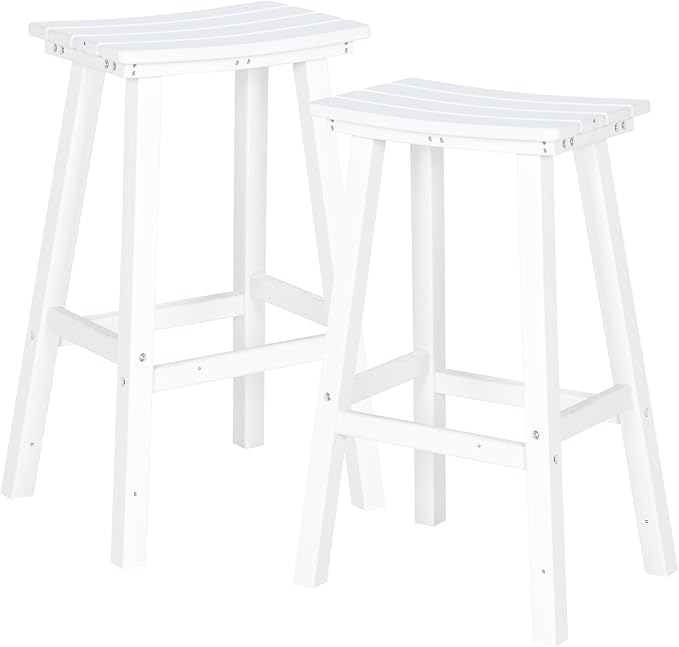 nalone 29 Inch Outdoor Bar Stools Set of 2, HDPE Bar Chairs with Footrest, Weather Resistant Barstools Outside Counter Height Stools for Patio Yard (White, 29'' Barstools Set of 2)