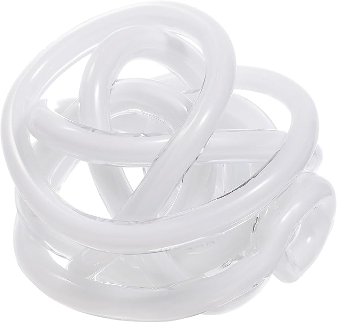 Luxury Lane Hand Blown Infinity Knot Sommerso Decorative Glass Ball for Bowls Home Decor 6 inch Tall Orbit Centerpiece Table Decoration Sculpture White