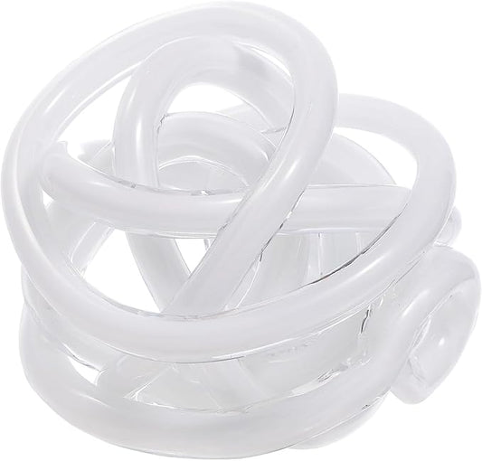 Luxury Lane Hand Blown Infinity Knot Sommerso Decorative Glass Ball for Bowls Home Decor 6 inch Tall Orbit Centerpiece Table Decoration Sculpture White
