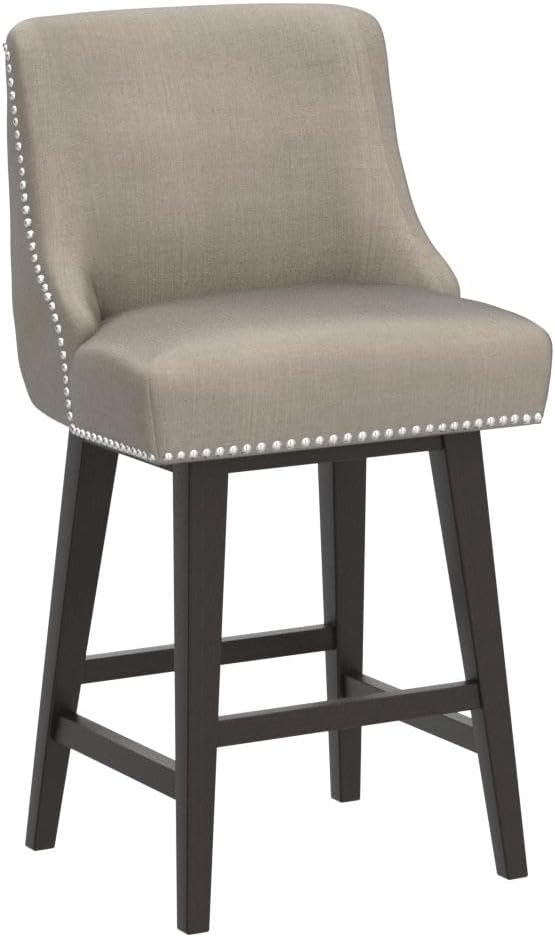 CHITA Counter Height Swivel Bar Stools Set of 2, FSC Certified Upholstered Counter Stools, Modern Swivel Barstools with Wood Legs for Kitchen Island, 26" Seat Height, Fabric in Tan