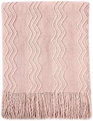 BOURINA Pink Throw Blanket 50x60 Inches Throw Textured Solid Soft Sofa Throw Couch Cover Knitted Decorative Blanket