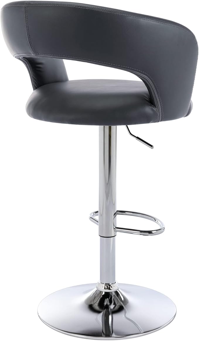 Brage Living Wide Bar Stool, Modern PU Leather Swivel Adjustable Barstool with Hollow Back and Arms, Upholstered Airlift Counter Height Bar Chair for Kitchen Dining (Slate Grey)