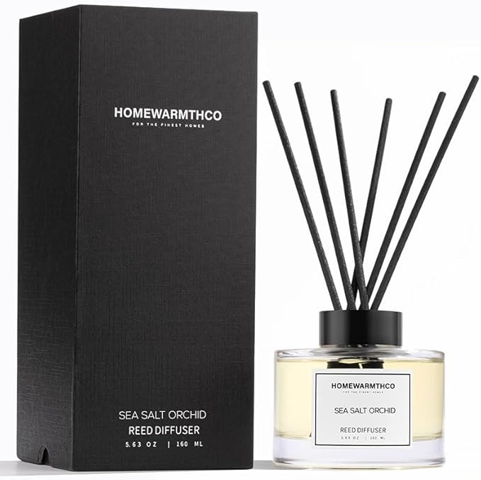 Sea Salt Orchid Reed Diffuser Set - Luxury Fragrance Reed Diffusers for Home, Office & Bathroom Décor -Long Lasting Scent Sticks Diffuser with Non-Toxic Oils (5.63 oz)