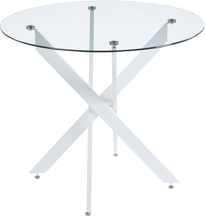 Dining Table for 4 Modern Round Dining Table 35.43" Kitchen & Dining Room Tables with Metal Legs and Glass Tabletop for Dining Room and Apartment, White