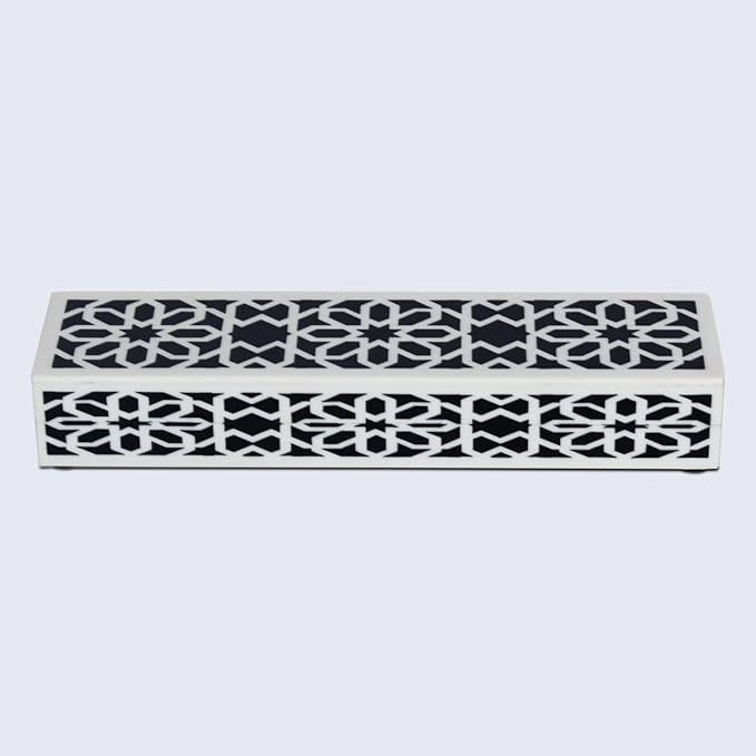 Handicrafts Home Decorative Storage Box with Lid- 10x2.5x1.5” Small Keepsake, Trinket Box, Memory Box- Decorative Boxes for Home Decor, Centre Table, Giftable Storage Accent- Shiraz- Black White