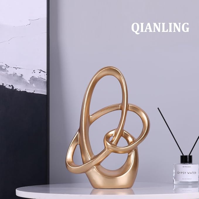 QIANLING Gold Knot Statue Decor - Modern Sculptures Home Decor, Resin Abstract Decor Art Accent,Blue Centerpieces for Living Room, Bedroom, Bathroom, Office, Shelf, Mantel - Wedding, Coffee Table