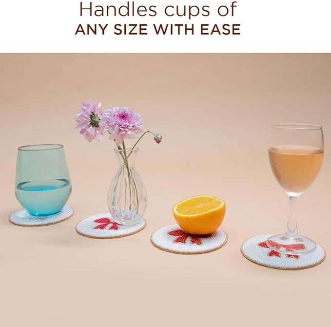 Folkulture Beaded Coasters for Drinks | Set of 4 (4") Round Decorative Bar Coasters for Table Décorations or Coffee Table | Cute Boho Coaster Gifts for her Set of 4