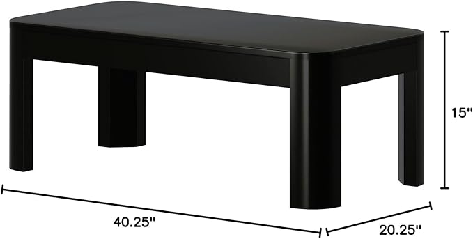 Plank+Beam Small Modern Rounded Coffee Table, 40 Inch, Solid Wood Contemporary Center Table for Living Room, Rectangle Tea Table, Black