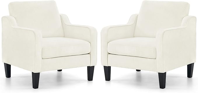 VINGLI Mid Century Modern Accent Chairs - Set of 2, Comfy Chenille Upholstered Side Chairs for Living Room, Bedroom, Play Room, Apartment, Office (Creamy White)