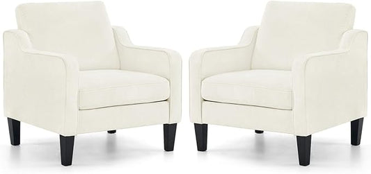VINGLI Mid Century Modern Accent Chairs - Set of 2, Comfy Chenille Upholstered Side Chairs for Living Room, Bedroom, Play Room, Apartment, Office (Creamy White)