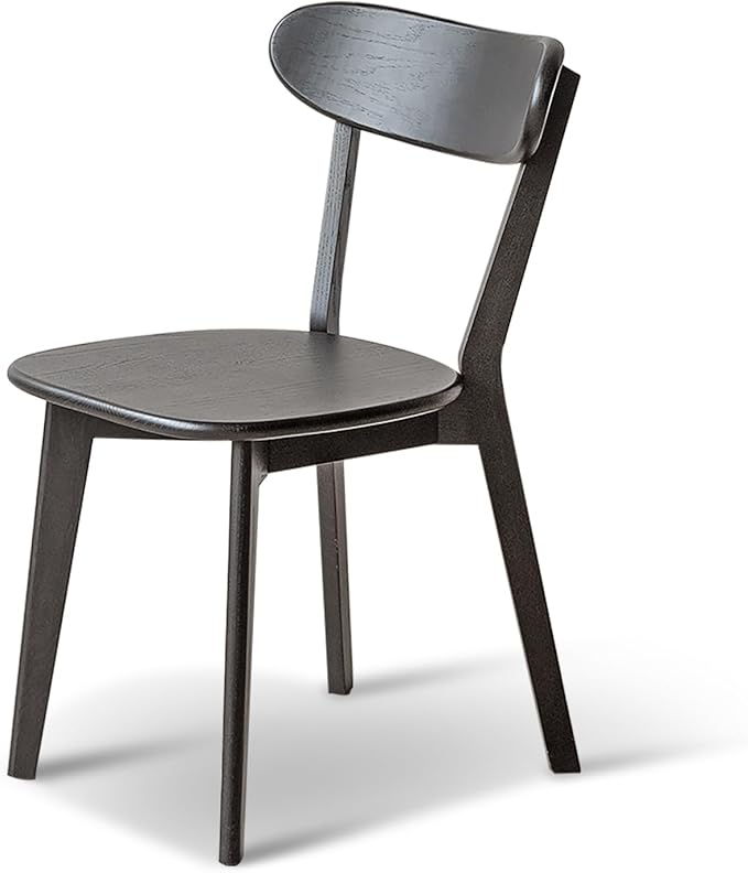 100% Solid Oak Wood Dining Chairs,Mid Century Modern Dining Chairs with Rounded Backrest,Kitchen,Dining Room Chairs Set of 1/2/4 (1, Black Color)