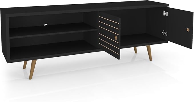 Manhattan Comfort Liberty Mid Century Modern TV Stand for Televisions up to 60 Inches, Bedroom and Living Room Entertainment Center with Storage, Shelves, and Cabinet, 63" Wide, Black