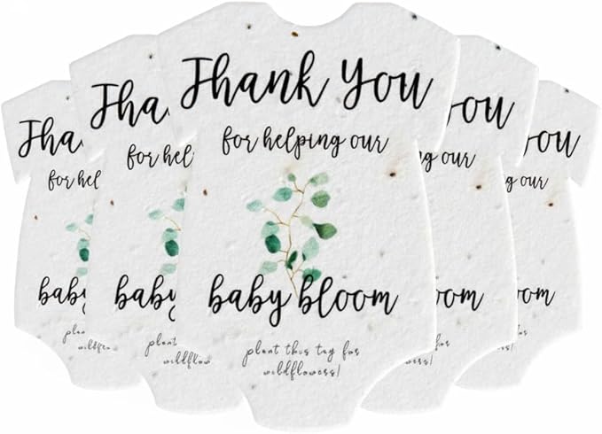 Plantable Onesie Seed Paper – 5 Green Baby Shower Favors for Guests with Wildflower Seeds, Baby Shower Gifts for Guest