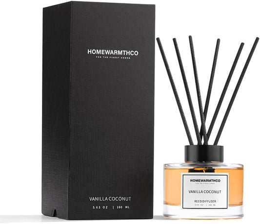 Vanilla Coconut Reed Diffuser Set - Luxury Fragrance Reed Diffusers for Home, Office & Bathroom Décor - Long Lasting Scent Sticks Diffuser with Non-Toxic Oils (5.63 oz)