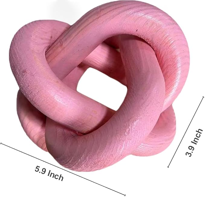 Wood Knot Decor -Coffee Table Decor Shelf Decor Table Books Hand Carved Home Decoration Boho Country Rustic Modern Shabby Chic Style Decor 3 Link Wooden Knot Chain Link Decor (Pink)