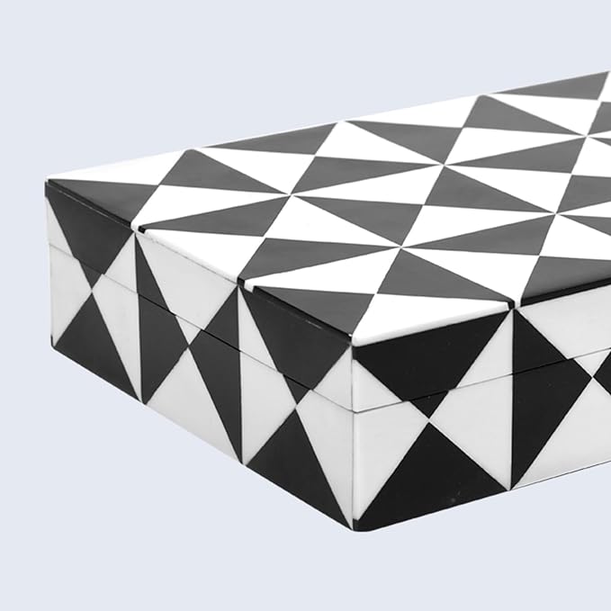 Handicrafts Home Handmade Triangle-B&W Collection Decorative Jewelry Box Organizer – Keepsakes, Trinkets, and Home Decor – Antique Coffee Table Storage, Memory Box, Farmhouse Style Decor, 12x6x2