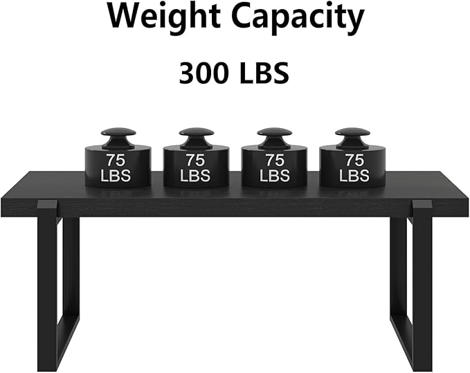 EXCEFUR Modern Black Coffee Table, Industrial Wooden and Metal Center Table for Living Room, Rectangle Cocktail Tea Table, Black Oak, 44 Inch