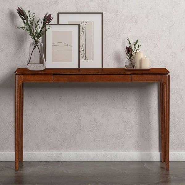 NTC Mingle Modern Wooden Rectangle Console Table with Hidden Drawer – Waterproof & Heat Resistant, Dark Walnut
