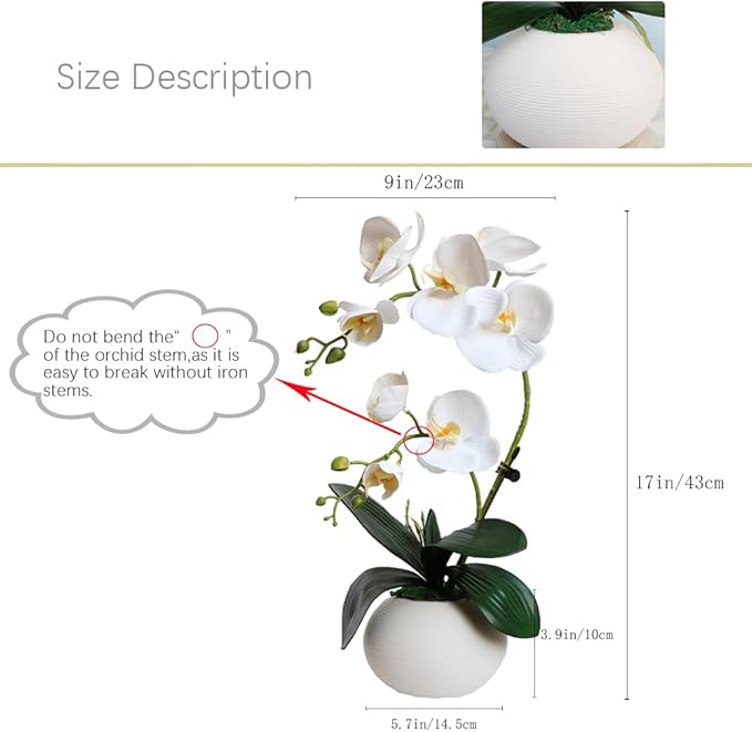 LESING Artificial Potted Orchid Flower for Table Centerpieces,Real Touch White Fake Orchid Flowers in Vase for Home Decoration (Style 5,White)
