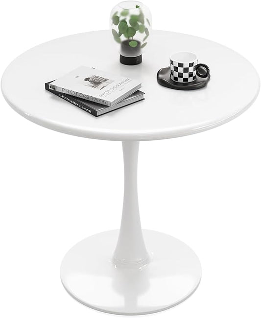 White Round Dining Table for 2 Person, 24 Inch Small Tulip Table with Metal Pedestal for Living Room, Mid Century Modern Kitchen Table for Kitchen, Office, Pub, Bar, Bistro, Circle Cafe Tables