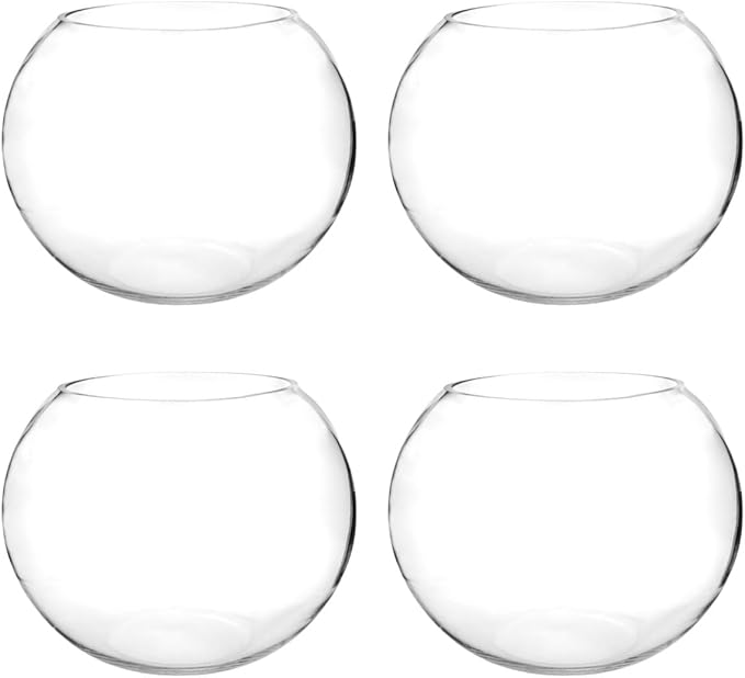 Craft And Party, Glass Bubble Vase, 8" Height x 10" Width, Set of 4 Glass Fish Bowl Vase, Bubble Bowl vase for Terrarium, Flower Vase Centerpiece