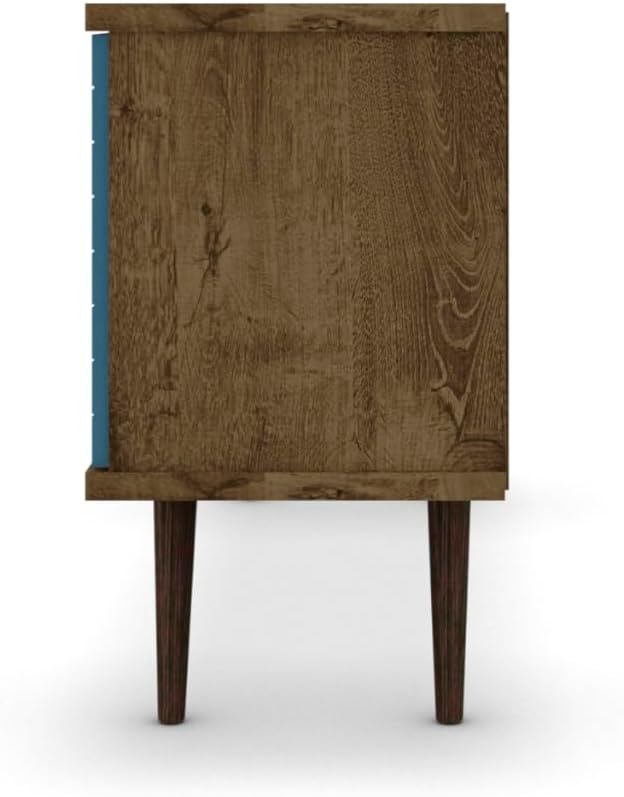 Manhattan Comfort Liberty Mid Century Modern TV Stand for Televisions up to 50 Inches, Bedroom and Living Room Entertainment Center with Storage, Shelves, and Cabinet, 53" Wide, Rustic Brown/Aqua