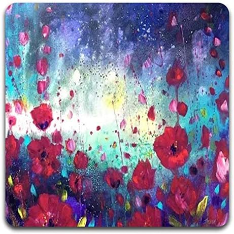 Watercolor Red Flowers Square Coaster Set - Made of Recycled Rubber - Set of 4