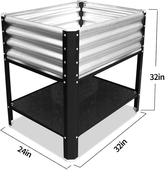 Elevated Metal Raised Garden Bed, Large Outdoor Metal Planter Box Big Flower Plant Pot for Planting Flowers Vegetables and Herbs (Silver, Small)