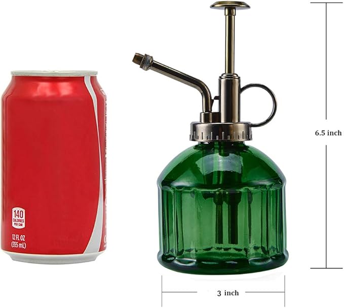 Glass Plant Mister Spray Bottle, Vintage Plant Spritzer Sprayer Mister, Succulent Watering Bottle with Top Pump, Small Glass Watering Can for Indoor Outdoor Houseplant - Dark Green