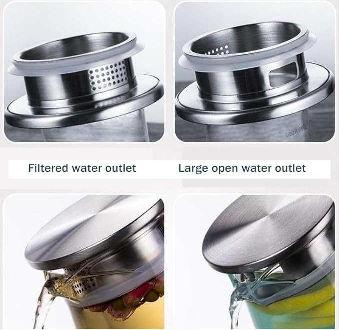 7-Pcs Glass Pitcher Set Jug with 6 Water Glasses Tumbler Cups Lid Carafe Jug with Spout Handle for Hot/Cold Tea Beverage