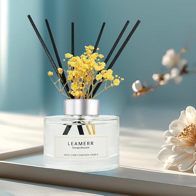Reed Diffuser Set,7 fl oz (210 ml), Orange Blossom Scent Oil Diffusers with 6 Reed Sticks,Home Fragrance Reed Diffuser for Bathroom Shelf Decor