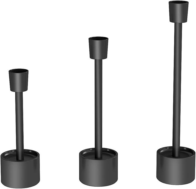 YUMORE 3-Pack Matte Black Tall Candle Holders - Pillar Candle Solid Stainless Steel Stands for Church, Wedding Centerpieces, Dining Table, Mantel Decor, Modern Farmhouse