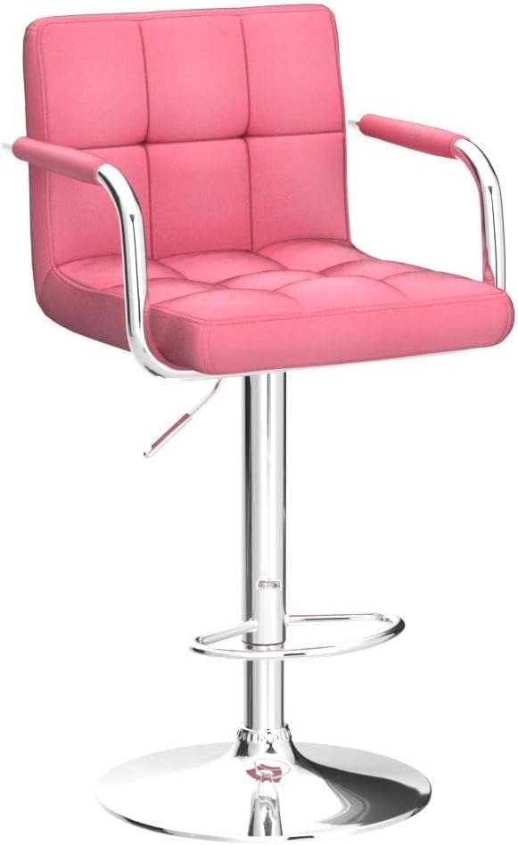 Yaheetech Bar Stools Set of 4, Velvet Fabric Swivel Barstools, Height Adjustable Counter Chairs, Modern Stools with Back for Bar Kitchen Island Dining Room, Pink