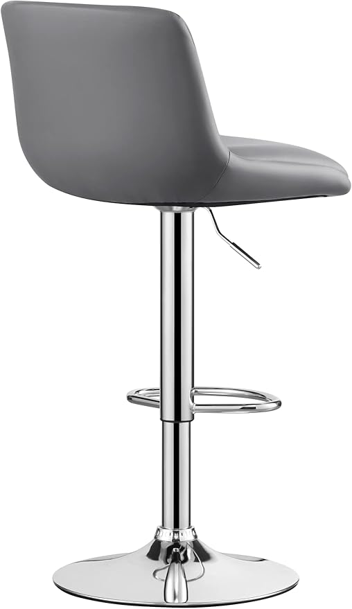 MINCETA Bar Stools,Modern Upholstered Swivel Stool with Back for Bar and Counter Height, Adjustable Height 24" to 34",Set of 3,PU in Dark Gray