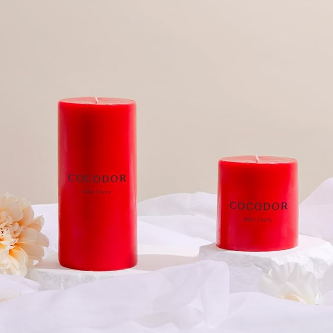 COCODOR Scented Pillar Candles, 3x6 Inch, Black Cherry, Candle Set of 3, Long Buring 85 Hours, Candles for Weddings, Party, Dinner, Home Decor.