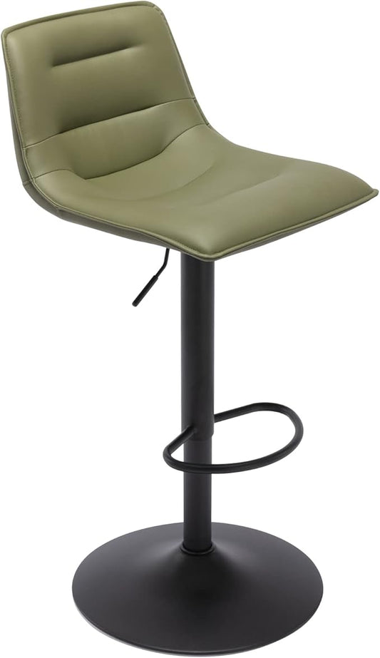 Brage Living Adjustable Bar Stool, Modern PU Leather Swivel Counter Height Barstool with Back, Armless Airlift Curved Bar Chair for Kitchen Dining Cafe, 1 pc (Olive Green, Black Base)