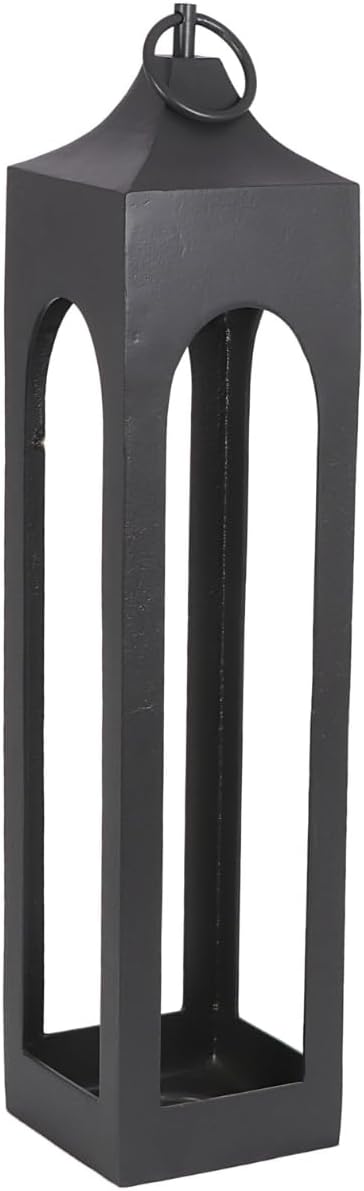 Large Black Rustic Metal Decorative Lantern - Candle Holder for Indoor & Outdoor, Home Decor for Patio, Garden & Tabletop, Hanging for Parties & Weddings