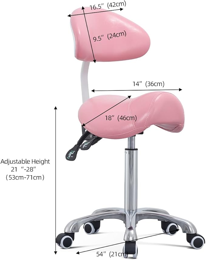 Antlu Saddle Stool Rolling Chair with Back Support,Esthetician Tattoo Dental Lash Chairs for Eyelash Tech Massage Salon(Pink,with Backrest)