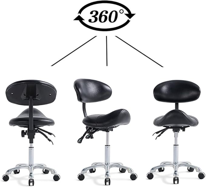 Saddle Stool Chair with Back Rolling Esthetician Seat for Salon Tattoo Shop Spa Facial lash Home Dentist Clinic Esthetician Chair(with Back Support, Black)